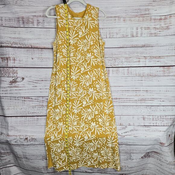 Garnet Hill Midi Dress Sz L Yellow Floral Sleeveless Tencel Spandex Flowy Slits - Picture 1 of 13